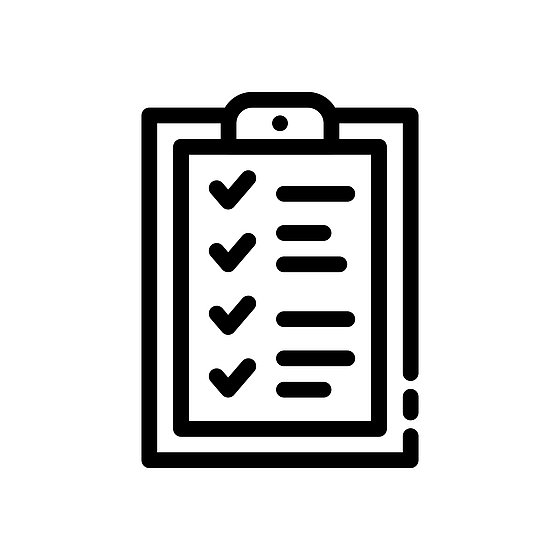 Eine zeichnerische schwarz-weiß Darstellung einer Checkliste
